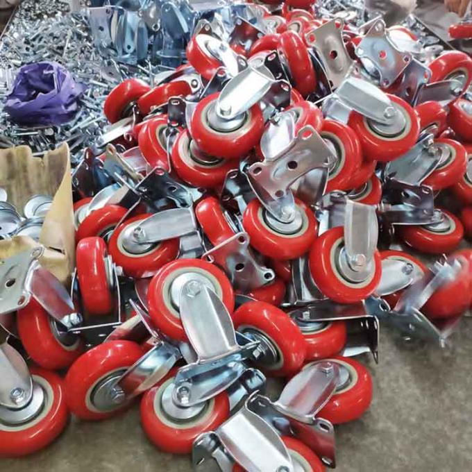 100x32mm Red PVC Caster Wheels With Brakes Ball Bearing Meidum Duty Trolley Wheels 2