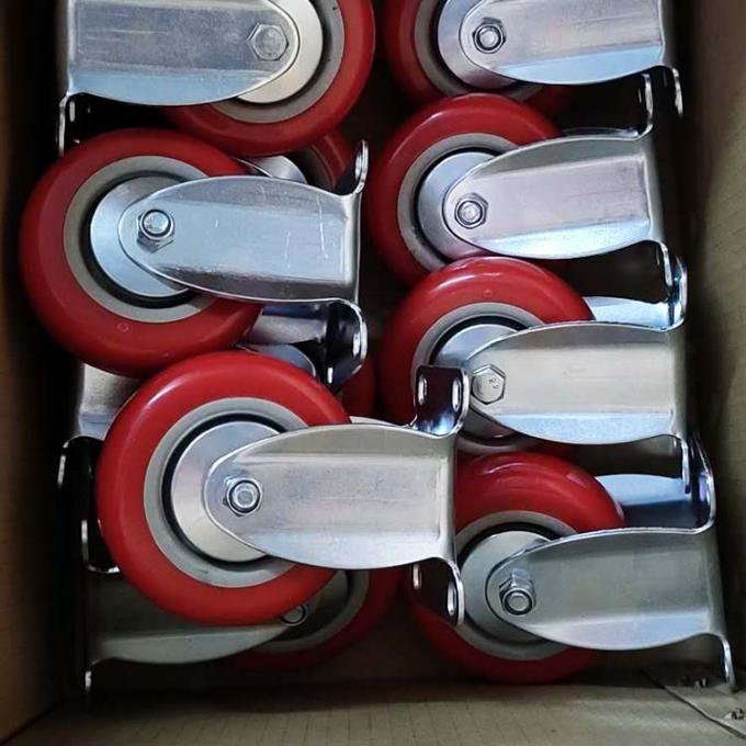 100x32mm Red PVC Caster Wheels With Brakes Ball Bearing Meidum Duty Trolley Wheels 3