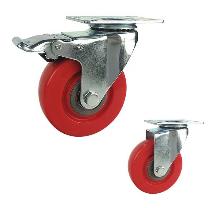 3 inch 80kg capacity swivel plate red pvc pp core medium duty casters for trolleys 0