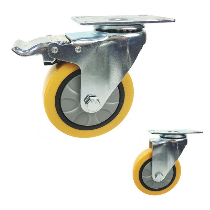 Polyurethane 242lbs Loading 4 Inch Medium Duty Casters With Double Brake 0