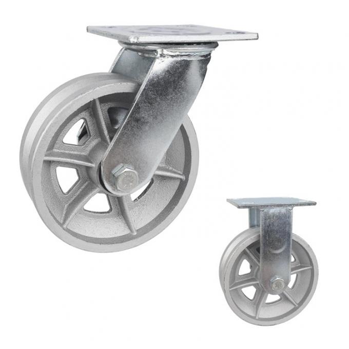 6 Inch Top Plate Swivel Hollow Cast Iron V Groove Heavy Duty Casters Track Wheels 0