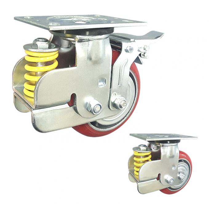 300kg Loading 6 Inch Polyurethane Wheels , ISO9001 Spring Loaded Caster Wheel 0