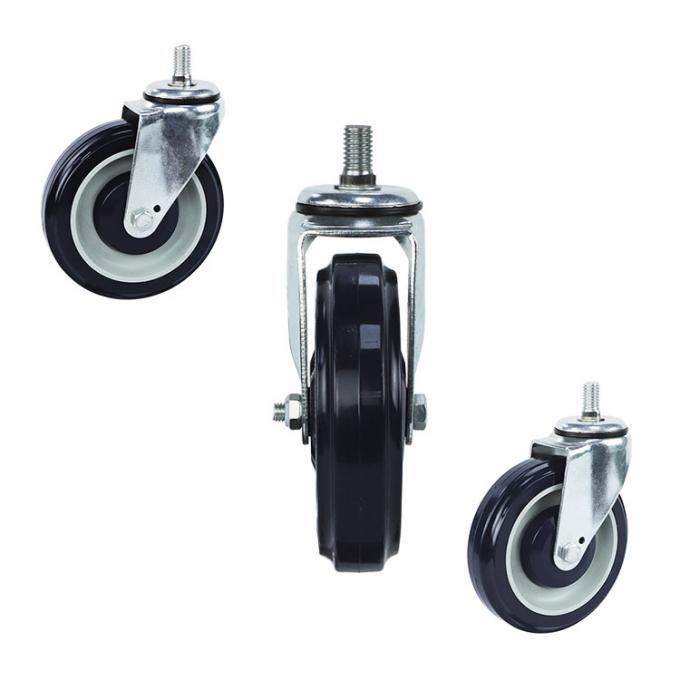 100mm diameter 1/2-13x4/5 threaded stem dark blue ball bearing pu shopping trolley wheels heavy duty 0