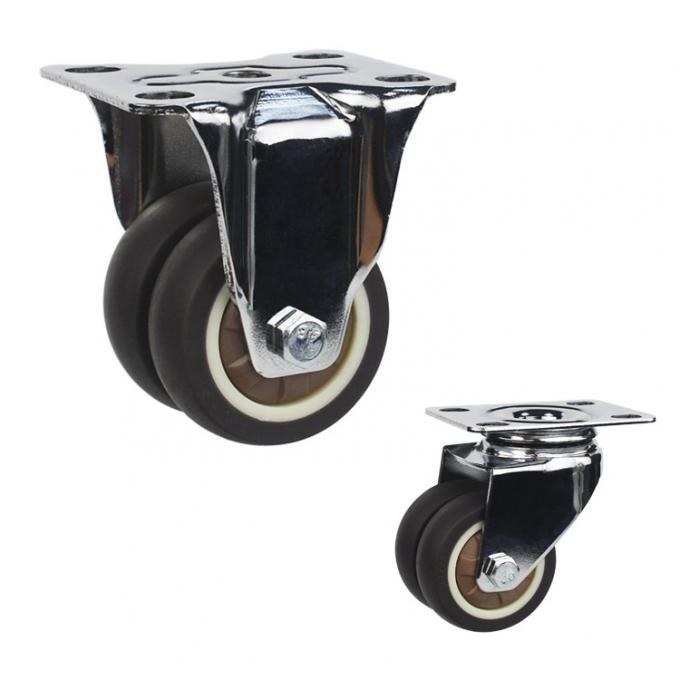 80kg Loading 2" TPR Twin Wheel Furniture Casters With Grip Ring Stem 1