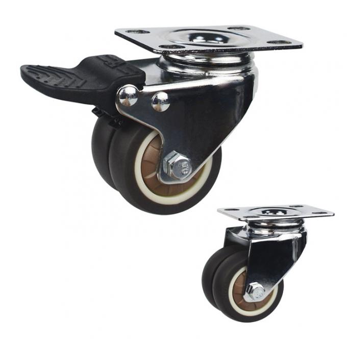 80kg Loading 2" TPR Twin Wheel Furniture Casters With Grip Ring Stem 0