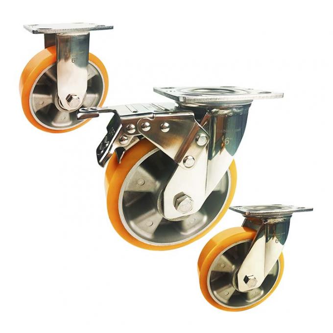 Orange 5 Inch 660lbs Loading Stainless Steel Casters Wearable 0