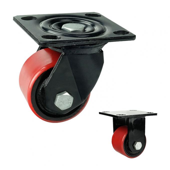 PU 75mm Low Profile Heavy Duty Casters , 500kg High Capacity Polyurethane Wheels 0