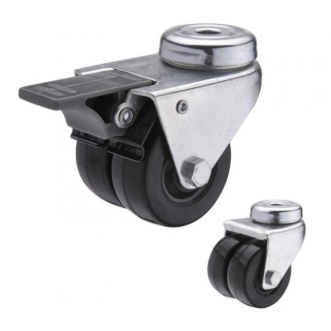 70kg Loading Dual Wheel 50mm Rubber Casters With Lock 1