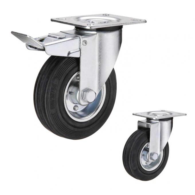 Black 200kg Loading 8 Inch Solid Rubber Casters Wearable 0