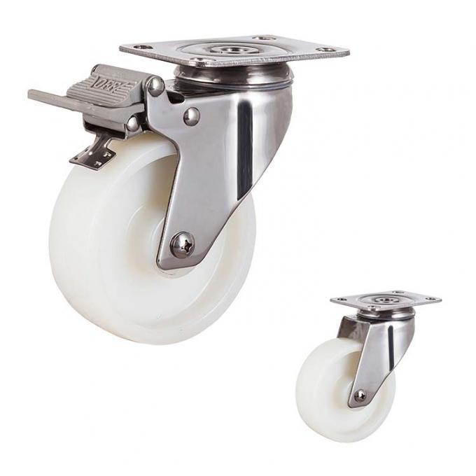 100mm White Nylon Locking 304 Stainless Steel Casters 110kg Capacity 0
