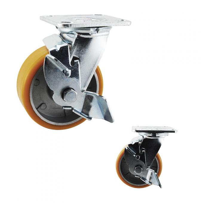 125mm PU Wheel Top Plate Braked Swivel Castors Tread On Type 1