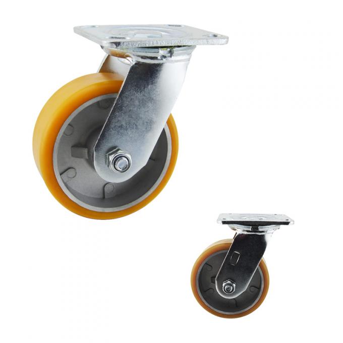 125mm PU Wheel Top Plate Braked Swivel Castors Tread On Type 0