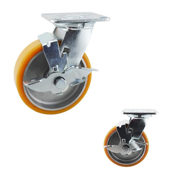 YLcaster Offers 200kg Yellow PU Wheel Aluminium Core Plate Swivel Side Brake Heavy Duty Casters 0