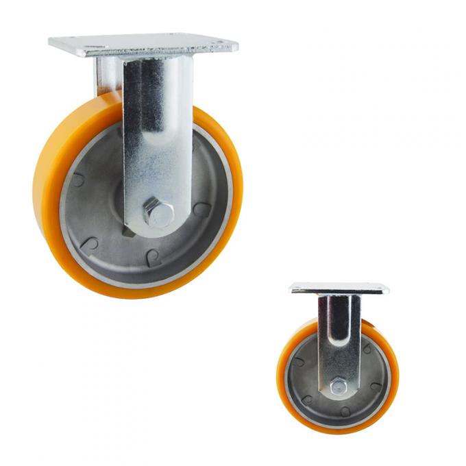 YLcaster Offers 200kg Yellow PU Wheel Aluminium Core Plate Swivel Side Brake Heavy Duty Casters 2