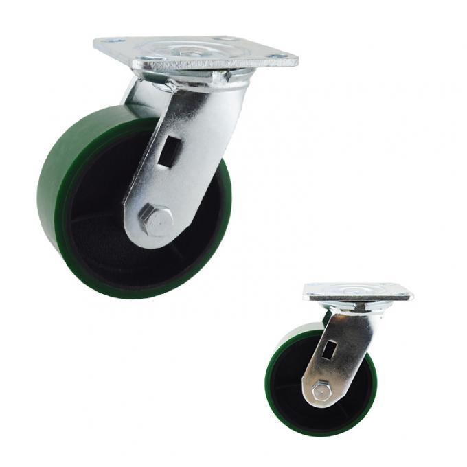 400kg Iron PU Fixed Plate  5 Inch Swivel Casters Double Ball Bearing