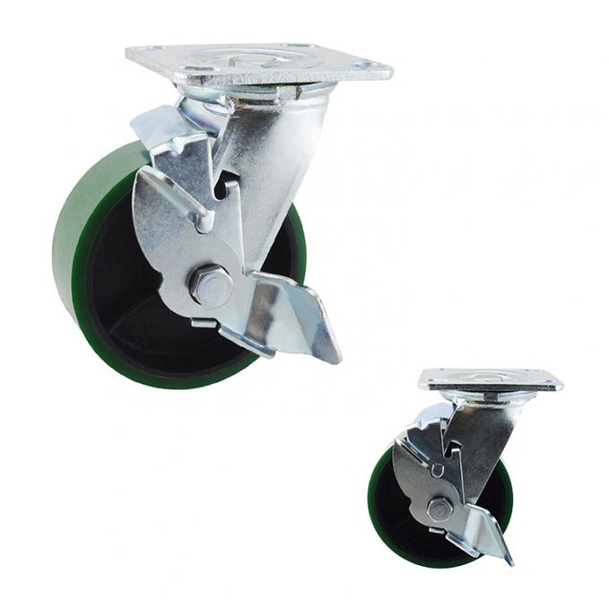 400kg Iron PU Fixed Plate  5 Inch Swivel Casters Double Ball Bearing