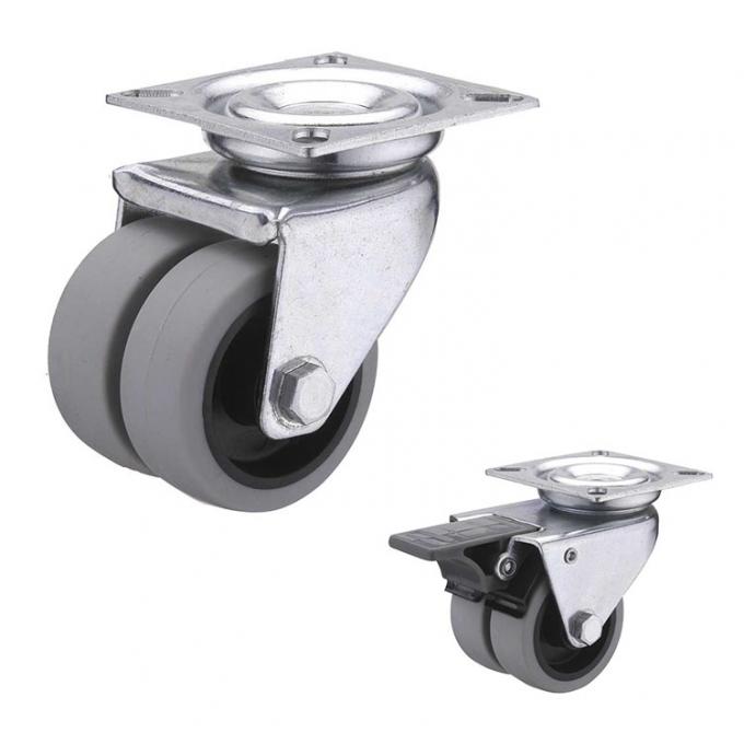 80kg Capacity 3 Inch Gray Wheel Twin Wheel TPR Swivel Plate Casters 0