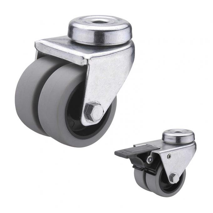 50MM Bolt Hole Swivel Head 132LBS TPR Rubber Casters Twin Wheel Industrial Castor Wheels 0