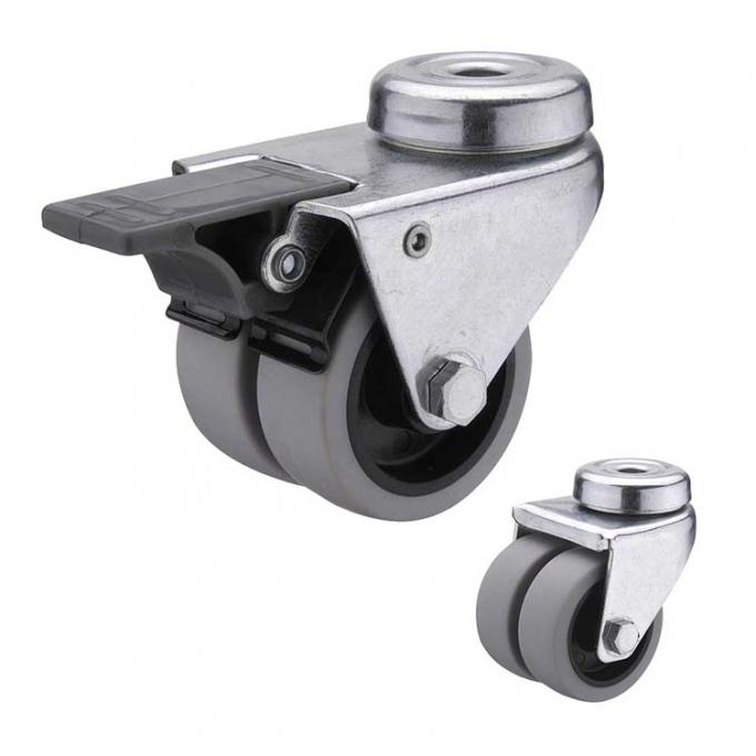 50MM Bolt Hole Swivel Head 132LBS TPR Rubber Casters Twin Wheel Industrial Castor Wheels 1