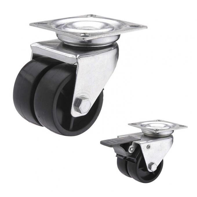 Solid 2" Black PP Wheels 154lbs Capacity Dual Wheel Industrial Casters 0