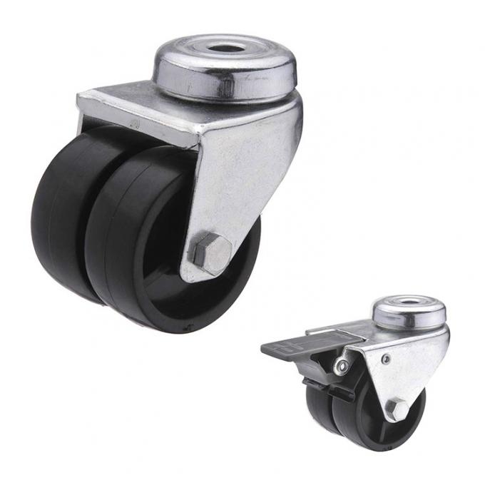 50mm Dual Wheel Double Brake PP Wheels Bolt Hole Swivel Casters For Furniture 1