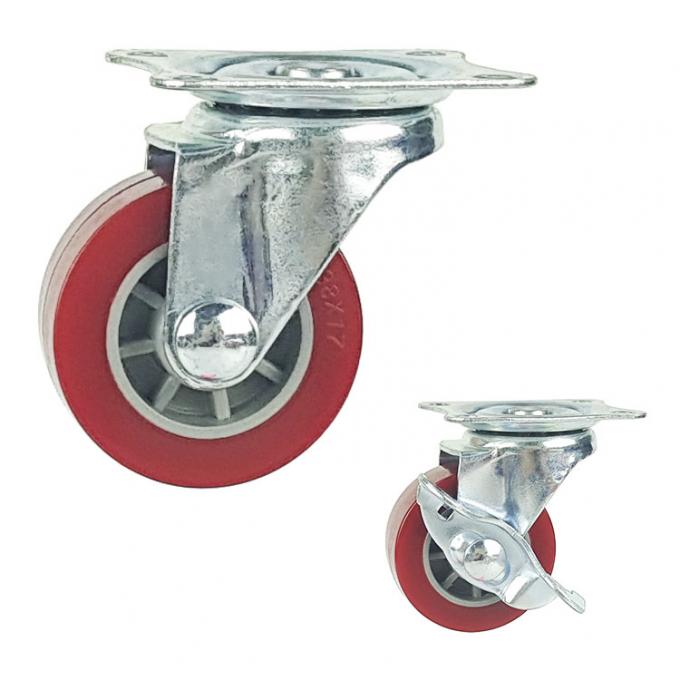 1.5" Rigid Plate Red PU Light Duty Casters For Bed Drawers 1