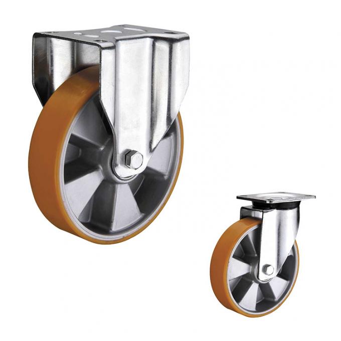200mm Rigid Plate Aluminium Core PU Nylon Casters Heavy Duty 0