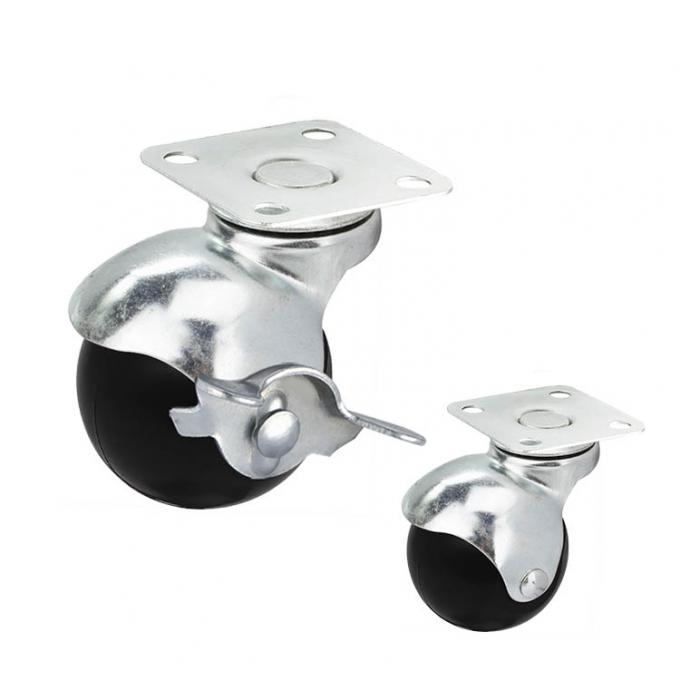 50mm Diameter Black Plastic Top Plate Ball Casters With Side Brake 0