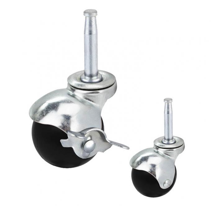 50mm Long Stem Black PP Swivel Ball Furniture Casters With Side Brake 0