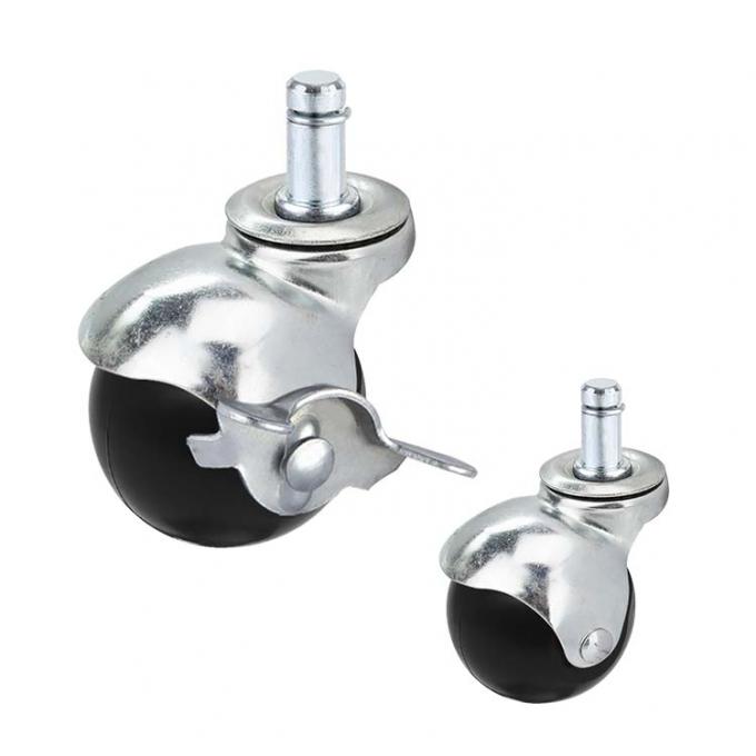 11x22mm Plug - In Stem Side Locking Black Plastic Swivel Ball Casters For Carpet 0