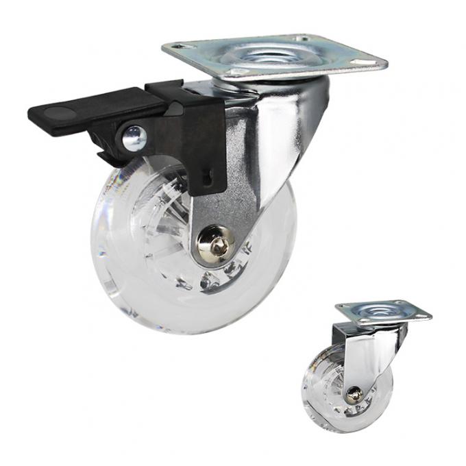 75mm Clear PU Furniture Casters Chrome Painted Soft Castors Swivel With Lock For Living Room 0