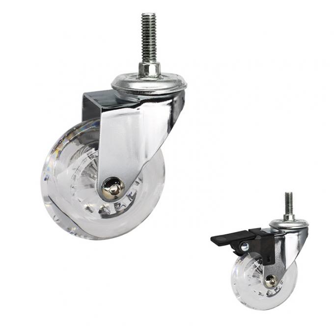 3" Clear PU Wheel Soft Casters For Chairs Threaded Stem Swivel Castors 0