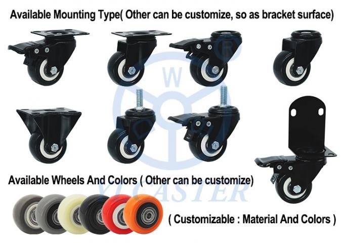 2 Inch Black PVC Wheel Soft Swivel Plate Casters Of Light Duty For Furniture 1