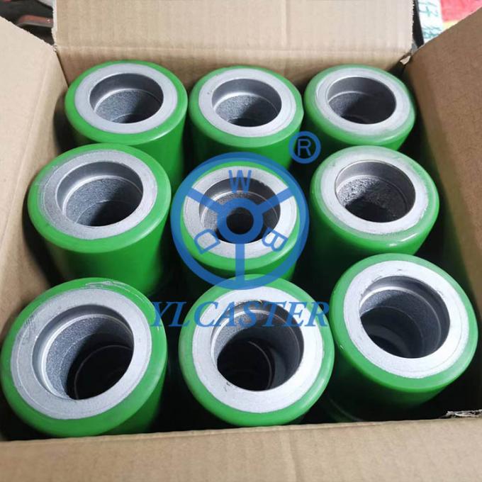 80x70mm Green Iron Polyurethane Load Wheels 1320LBS Capacity Pallet Jack Rollers 2