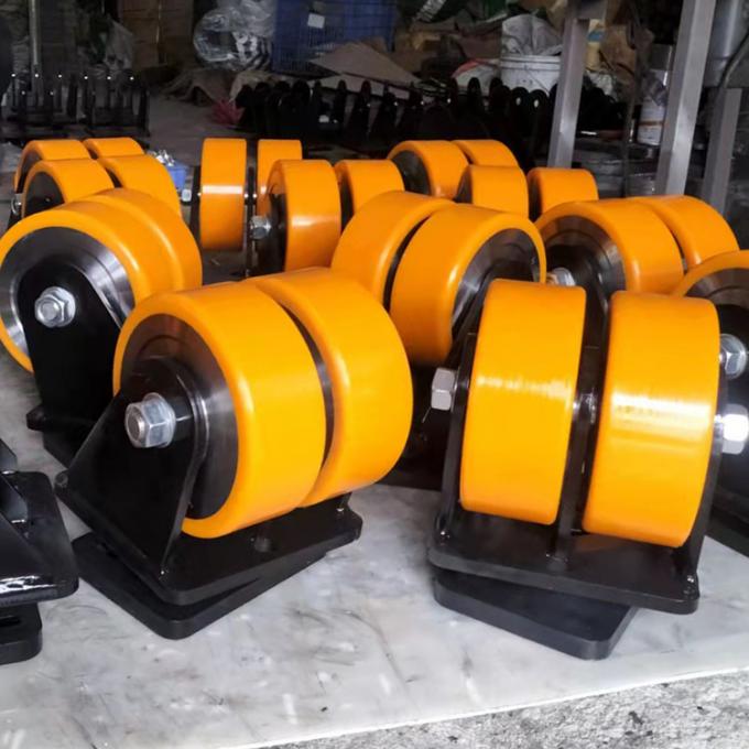 5000KG Capacity PU Wheels Orange Super Heavy Duty Casters Steel PU Twin Wheel Swivel Wide 0