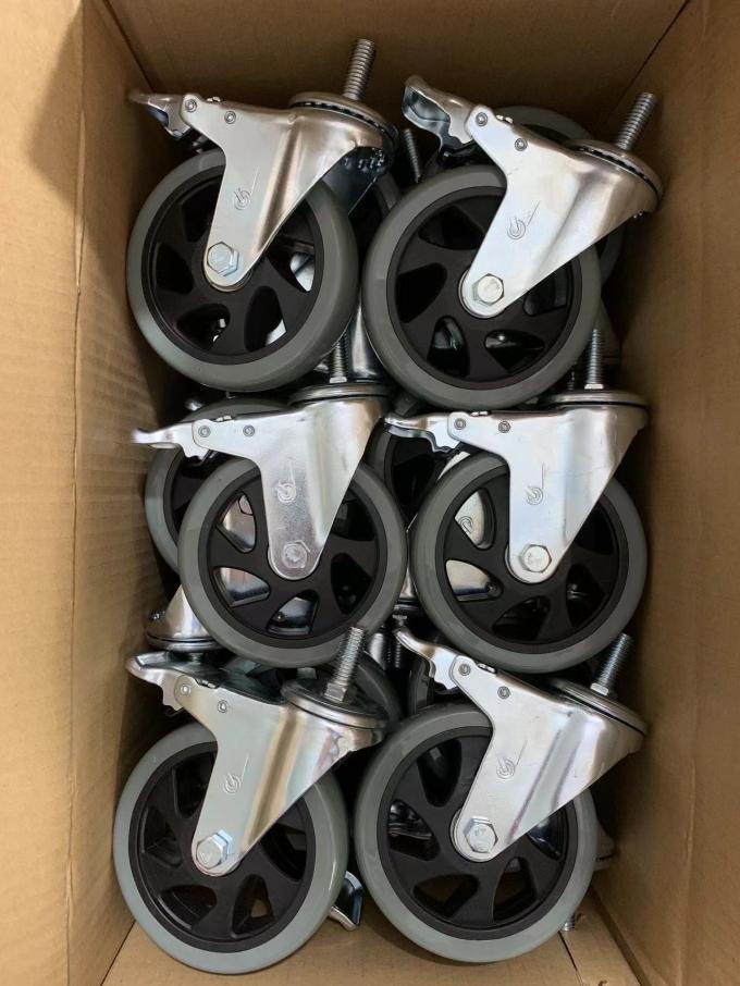 High Quality 4 Inch Black PVC Casters Double Ball Bearing Threaded Stem Medium Duty Caster 0