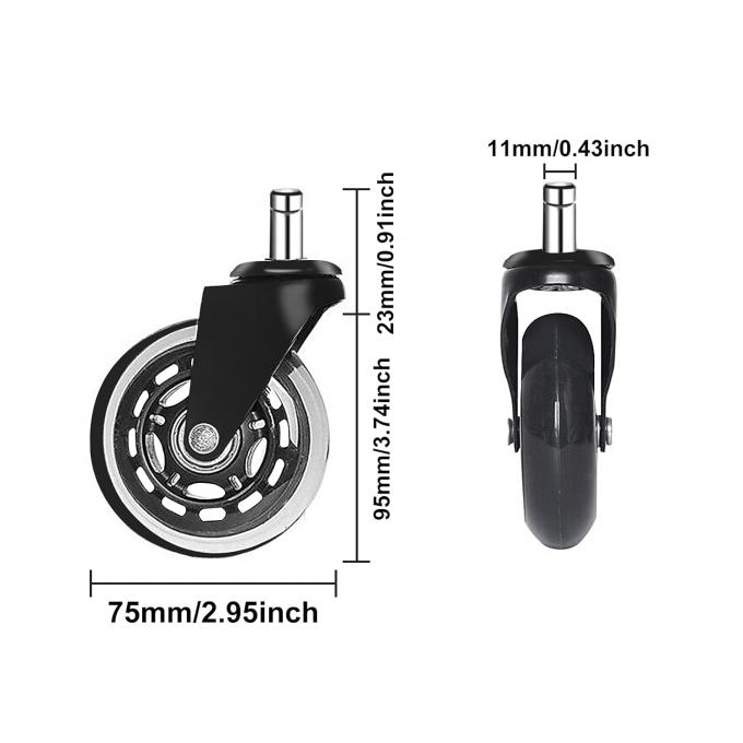 3 Inches PU Casters Wheel Swivel Furniture Grip Ring Stem Castors 0