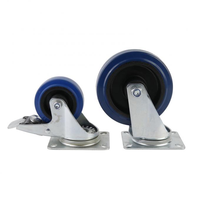 3-8 Inch Elastic Blue Rubber Caster Wheel Non Marking With Zinc Plated 0