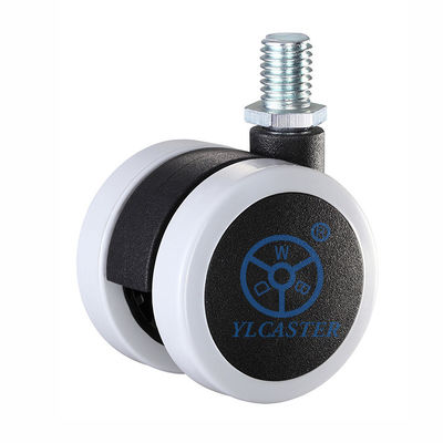 2" Small Neck Soft Pu Twin Wheel Chair Casters With Treaded Stem M10x15mm White Color