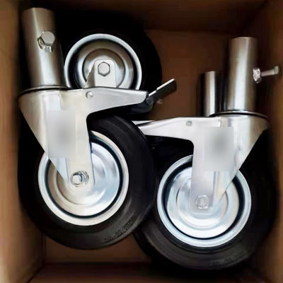 7 Inch Hollow Stem Lockable Scaffolding Wheels Black Rubber Heavy Duty Scaffold Casters Wholesale