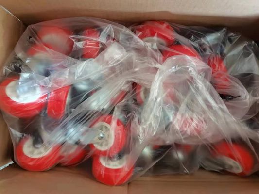 1.5" Rigid Plate Red PU Light Duty Casters  For Bed Drawers