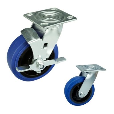 Blue TPR 6inch Heavy Duty Casters With Flat Tread For Office Buildings