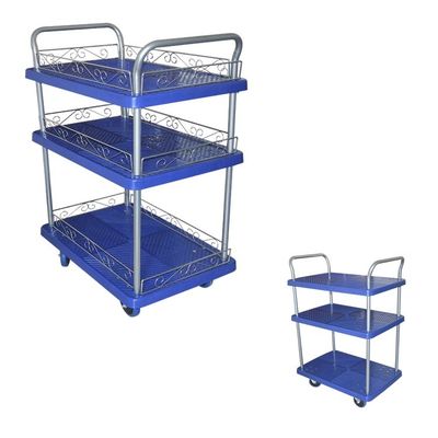 900x600mm Three Decker Plastic Platform Trolleys With 660lbs Capacity