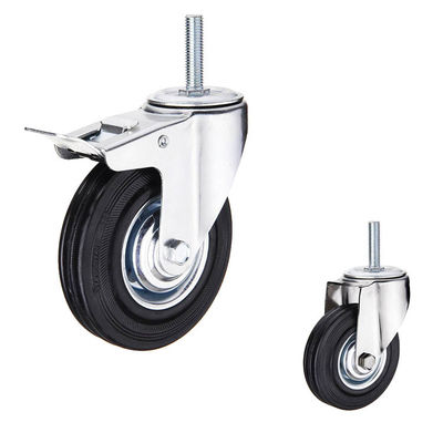4 Inch Solid Rubber Casters Swivel Locking Threaded Stem Caster Wheels With Covers