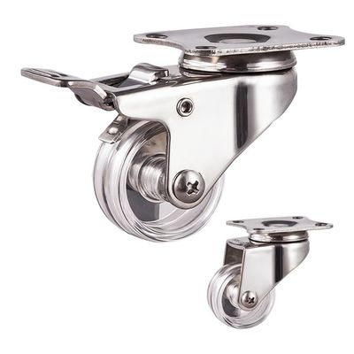 1.5" Clear PC Locking Threaded Stem Swivel Head Stainless Steel Casters