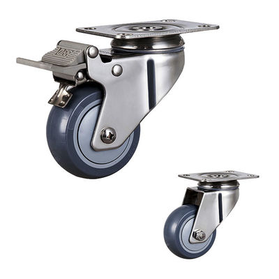 3''  Waterproof Trolley Fixed PU Stainless Steel Caster Wheels
