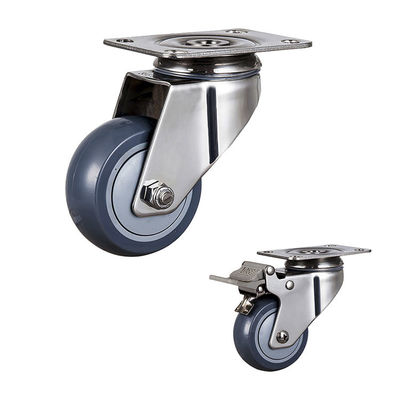3''  Waterproof Trolley Fixed PU Stainless Steel Caster Wheels