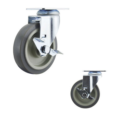 5 Inch TPR Medical Medium Duty Casters Top Plate Swivel Side Locking