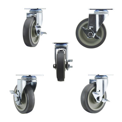 5 Inch TPR Medical Medium Duty Casters Top Plate Swivel Side Locking
