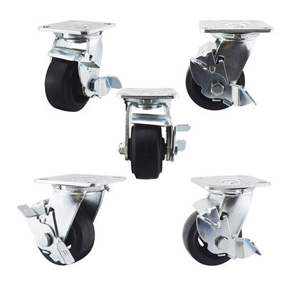100mm 396lbs Black Rubber Heavy Duty Casters With Side Lock